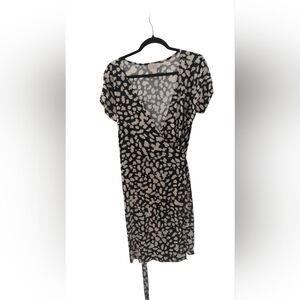 LOFT Women's Black, Cream Wrap Dress SZ M
